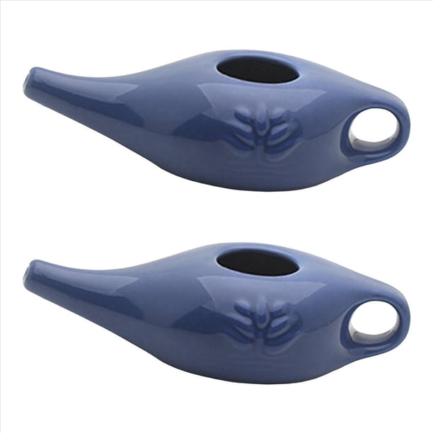 2X Olla Neti de Cerámica de 250 Ml para Limpieza de Nariz, Duradera, una Prueba de Fugas, para Enjuague Nasal, Lavado de Nariz, Hombres y Mujeres, Azul