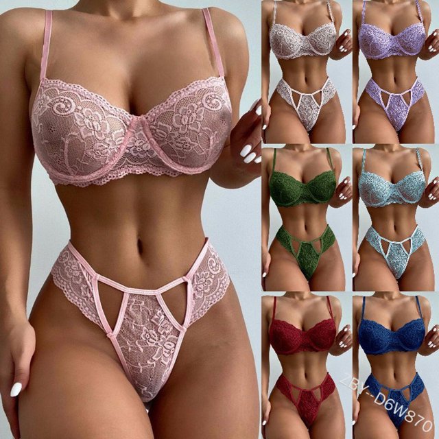 Ropa interior sexy de dos piezas con hebilla frontal de encaje y estilo europeo y estadounidense