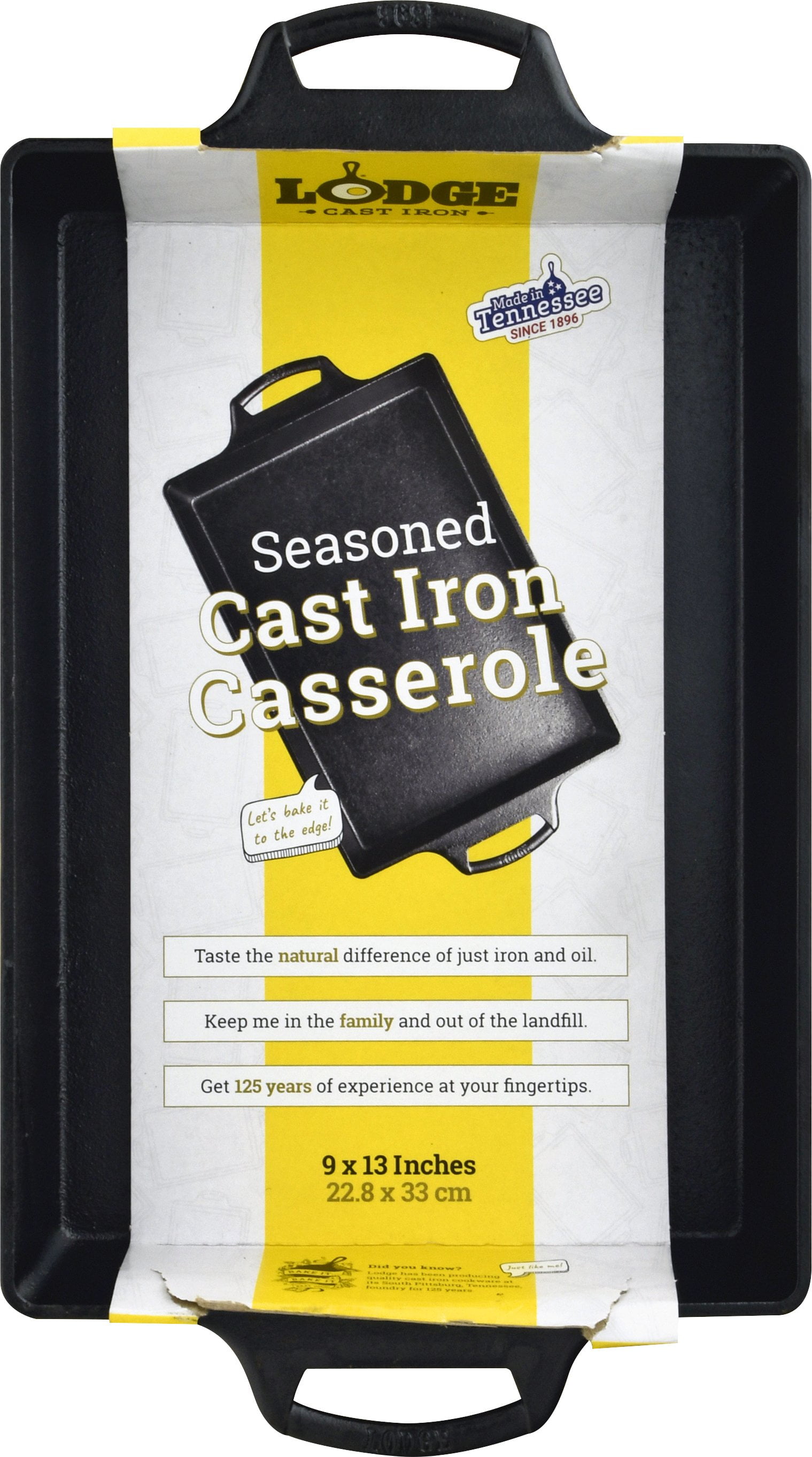 Lodge 9x13 Cast Iron Casserole, Black