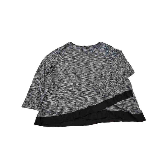 Womens Plus Grey Black Cross Hem Dressy Long Sleeve Shirt Top Sweater 3X