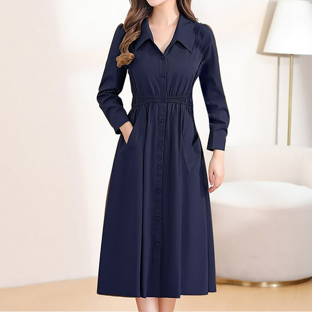 Robes d'Automne pour Femmes 2023 Tempérament à la Mode Femmes Âge Réduit Ceinture Couleur Unie Longue Veste Coupe-Vent Marine L