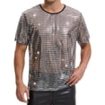 thumbnail image 1 of Camiseta de lentejuelas transparente INSPIRE CHIC para hombres, camiseta brillante de manga corta, camiseta metálica con brillo para fiesta en club, XL plateada, 1 of 5