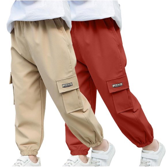 Odeerbi 2-14 Años Boys 2 Pcs Pantalones de Carga Pantalones Jogger Pantalones Spring Summer Color Sólido Pantalones de Trabajo Informal Con Bolsillo