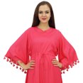 thumbnail image 5 of Bimba Women's Pom Pom Bell Sleeves Casual Dark Peach Loose Maxi Dress With Scarf - 4, 5 of 5