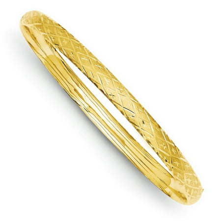 Prince Gold Bangles - 14k Yellow Gold 3/16 D/C Fancy Hinged Bracelet Bangle