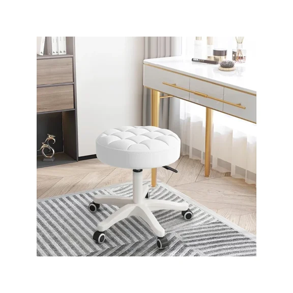 Small Chair Round Rolling Stool With Wheels PU Leather Height Adjustable Swivel Drafting Work SPA Salon Stools Home Office Chair