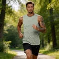 thumbnail image 5 of UDAUDU Mens Workout Tank Tops Sleeveless Muscle Comfort Shirt Athletic Gym Summer Running Beach Loose Fit T Shirts Light Green L, 5 of 6