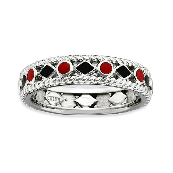 4.5mm 925 Sterling Silver Stackable Polished Red Black Enameled Ring Size 9 Stackable Ring for Women