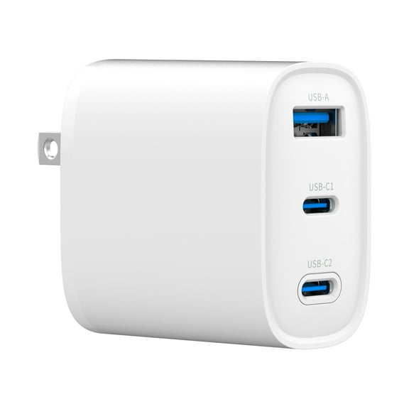 Brookstone 3 Port Dual USB and USB-C PD (Power Delivery) 40W Wall Charger - Travel Size Fast Charging Power Adapter for iPhone, Samsung, iPad, and More - ETL Certified (White)