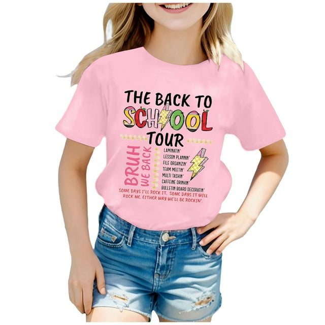 T-shirt à Manches Courtes Imprimé pour Enfants, Col Rond, Hauts, T-Shirts et Chemises pour Filles, Rose 140/8 Y-9 Y