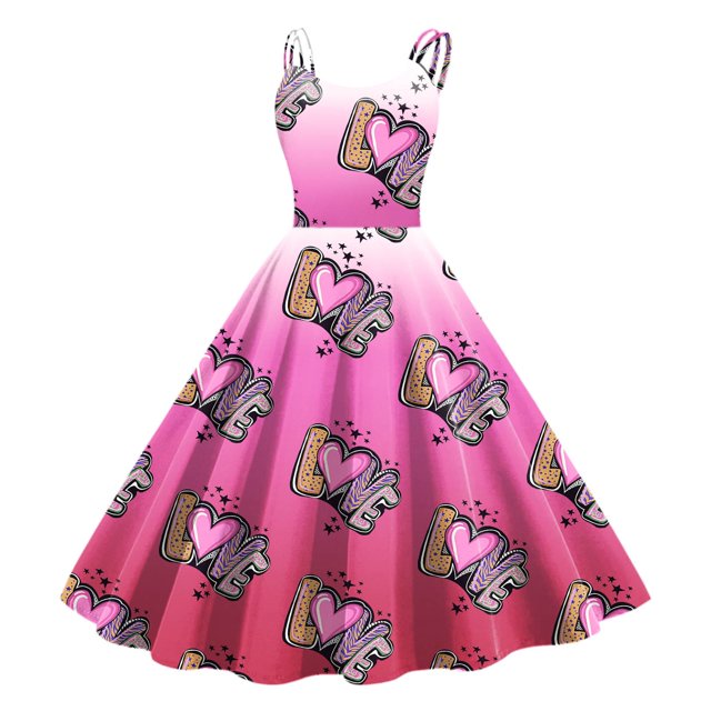 WILLBEST Robe de Soirée Formelle Sans Manches Longueur Genou Rétro Ligne A Évasée pour Femmes Saint-Valentin