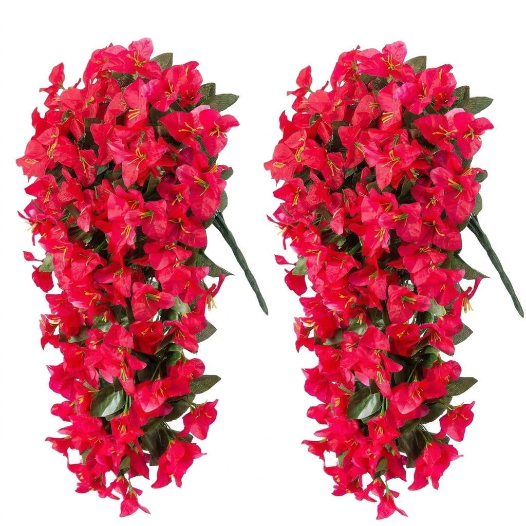 Waipfaru Artificial Bougainvillea Flowers Plants for Outdoors Decoration,4 Pcs UV Resistant Hanging Flowers for Front Door Porch Planter Urn Patio Garden Decor