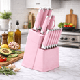 thumbnail image 1 of 13 Pcs Kitchen Knife Set with Block, Stainless Steel Sharp Blades, Non-Slip Handle, Multi-Color Knife Set with Scissors for Home Kitchen Pink, 1 of 4