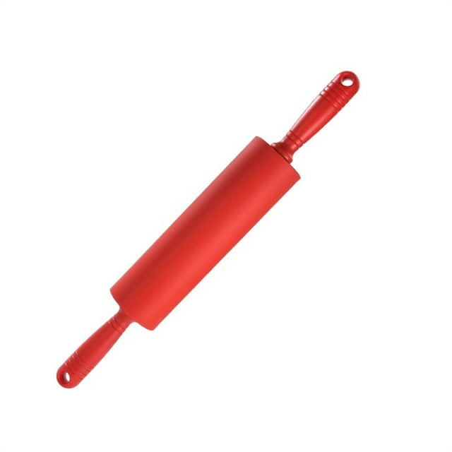 MYG Silicone Rolling Pin Set Non-Stick Flour Roller Baking Tool Kitchen Utensil for Dough Pastry Fondant Pizza Pasta 12 Inch Red