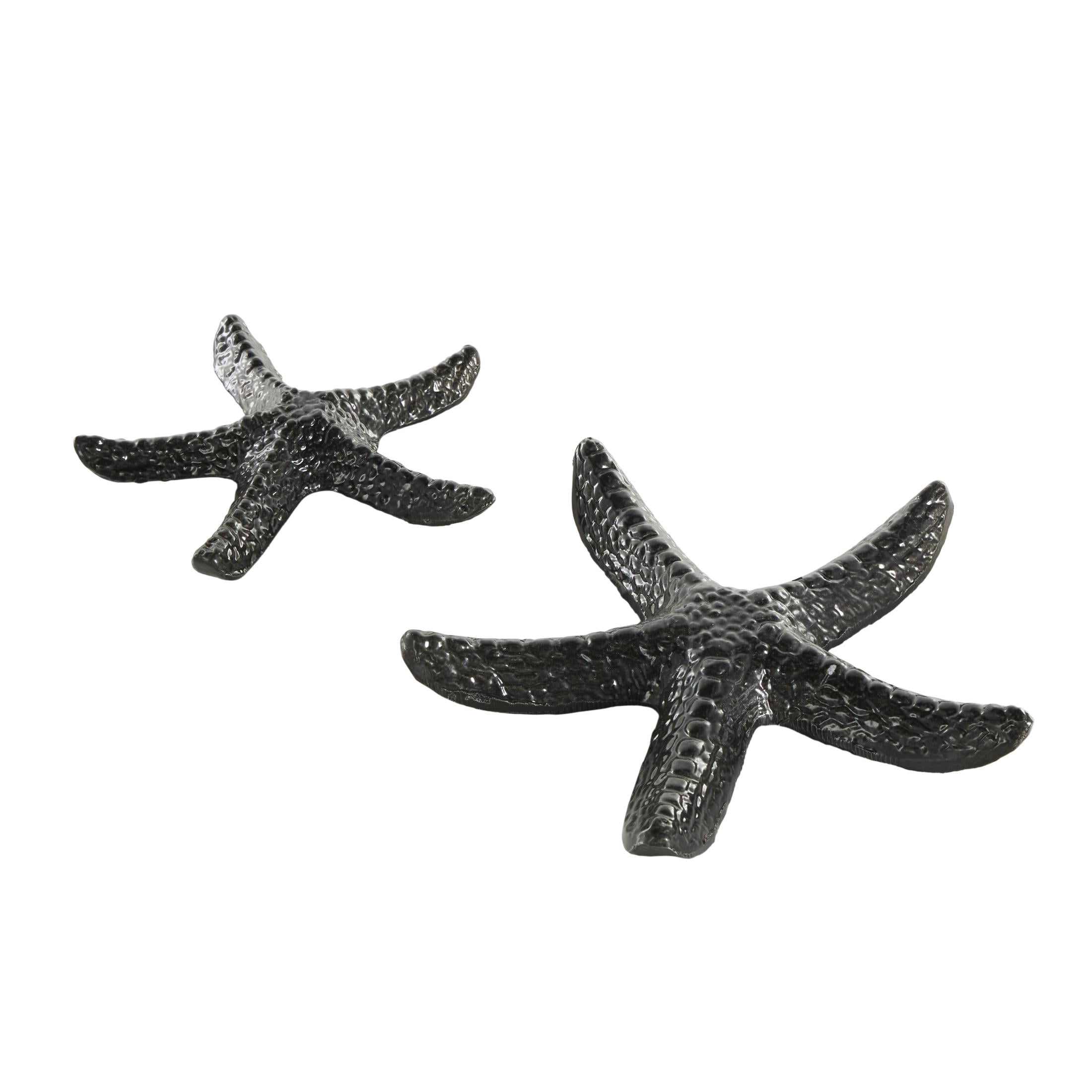 9", 7"W Black Aluminum Metal Bubble Textured Starfish Sculpture, by DecMode (2 Count)