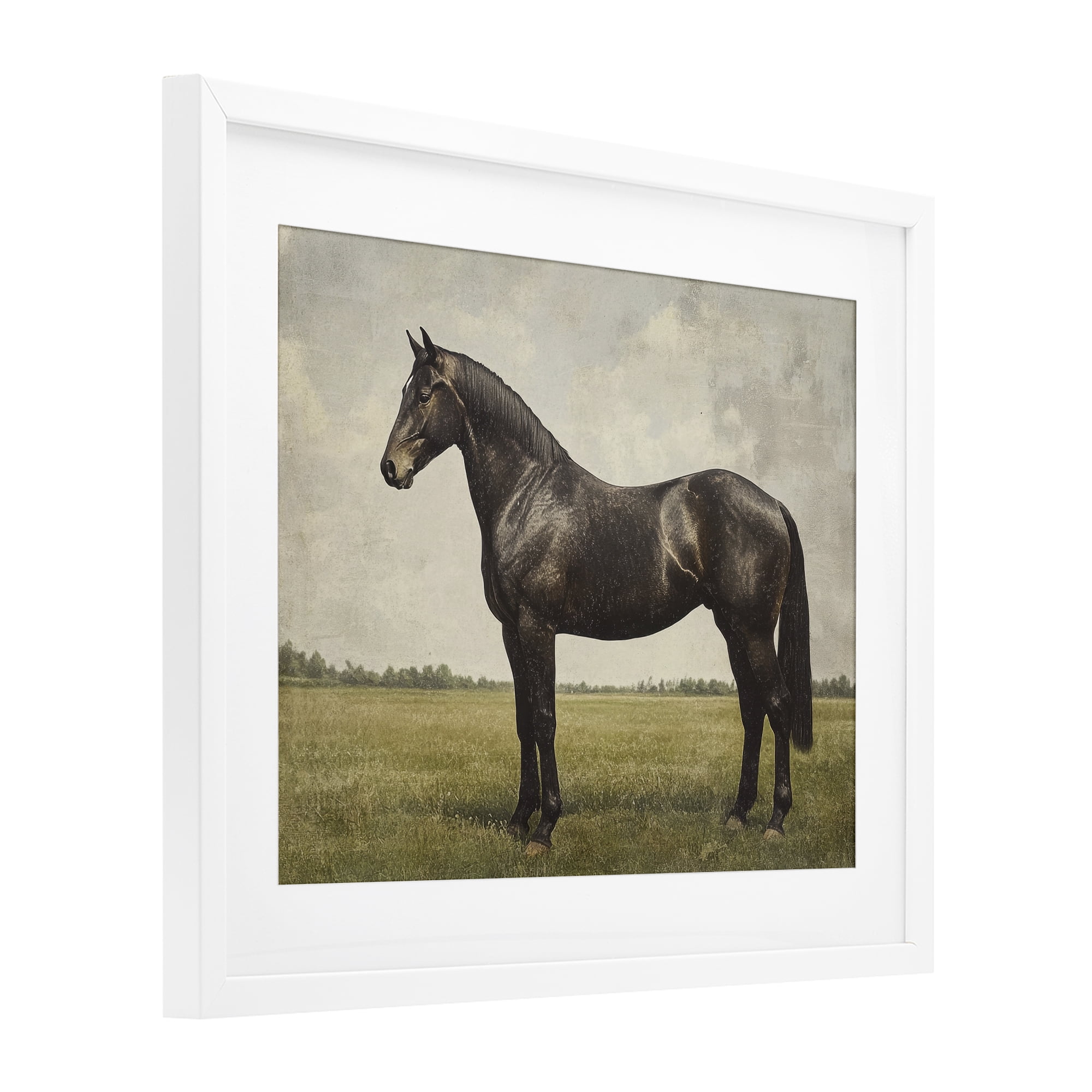 Stupell Industries Espresso Horse in Pastoral Field White Framed Print Under Glass, design by Petal Prints Design