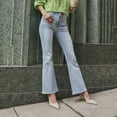 thumbnail image 4 of Vivianyo HD Women's High Waist Flare Jeans, Light Wash Stretch Denim Bootcut Pants for Casual Wear, Women's Light Blue, Sizes S-2XL, 4 of 8