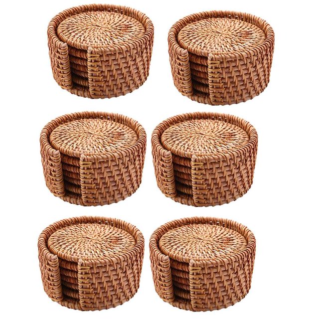 36 Piezas/Juego de Posavasos de Bebida para Accesorios de Té Kungfu Mantel Individual Vajilla Redonda Estera para Almohadilla Estera de de Tejido de Ratán Diámetro 8 cm