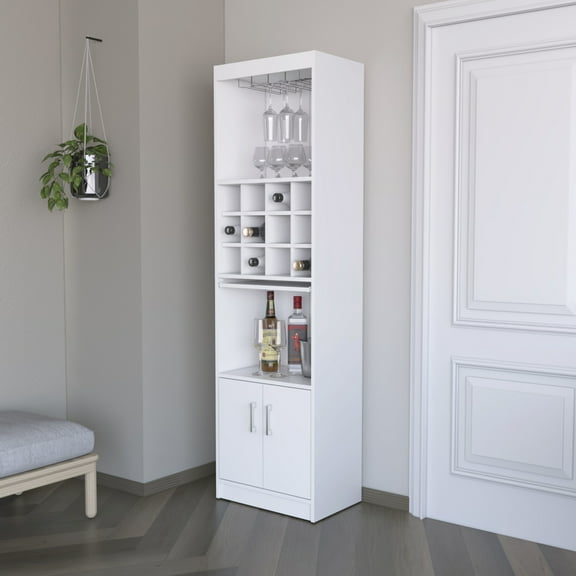 Living Room Wine Unit - White, Engineered Wood, Multiple Storage, 71.1" Height Bar Furniture Shelf, Wood