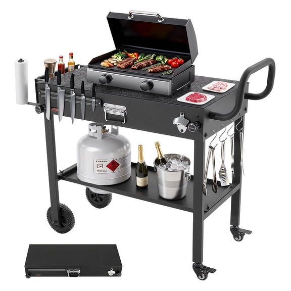 VEVOR Outdoor Grill Cart, 31.0 x 17.0 inch Tabletop Size Grilling Table, Foldable Outdoor Cooking Table with Tissue Holder, Wheels, Magnetic Tool Rack, BBQ Prep Tables for Picnic, Kitchen, Courtyard