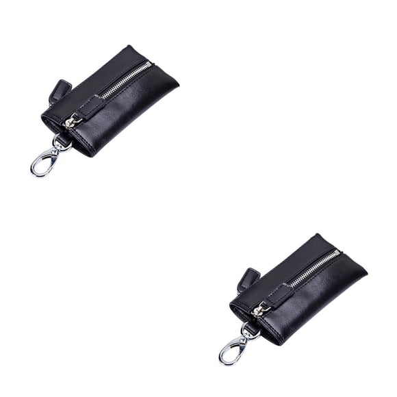 Qarigey Cartera de cuero Llaves Monedero Viaje Playa Llavero Lápiz labial Tarjeta de crédito Paquete con cremallera Regalos para mujeres Negro 2piezas