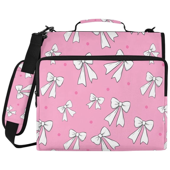 ALAZA Zipper Binder White Bows Pattern 2 inch 3 Ring 500 Sheet Capacity Trapper Keeper File Folder Organizer Bag