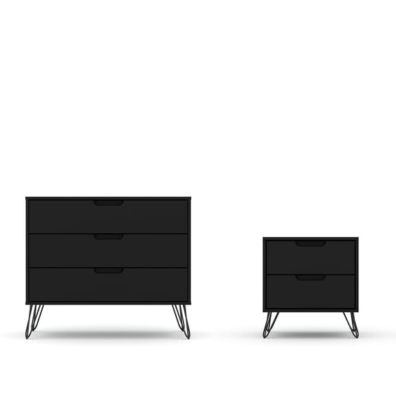Rockefeller Mic Century- Modern Dresser and Nightstand with Drawers- Set of 2