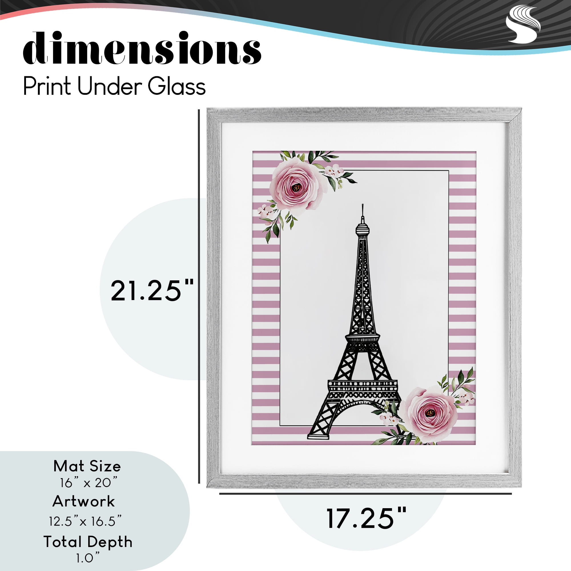 Parisian Tower & Roses Gray Framed Print Under Glass, design by Christine Simpson Art