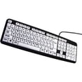 thumbnail image 1 of Teclado con cable USB, teclado de computadora con letras impresas grandes, blanco de alto contraste con letras negras de gran tamaño para personas con discapacidad visual, visión débil en co, 1 of 5