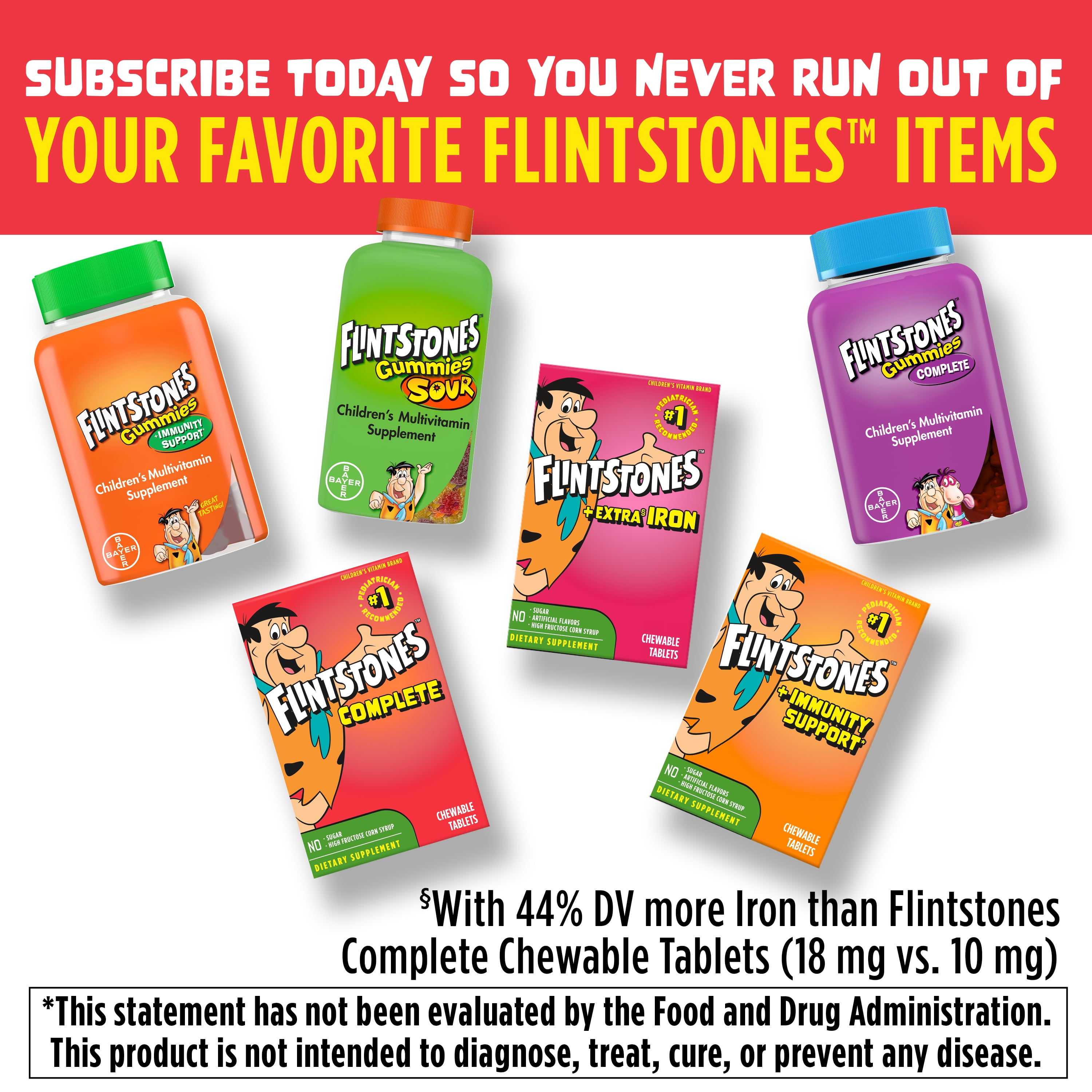 Flintstones Complete Chewable Kids Vitamins ages 2+, 90 Count