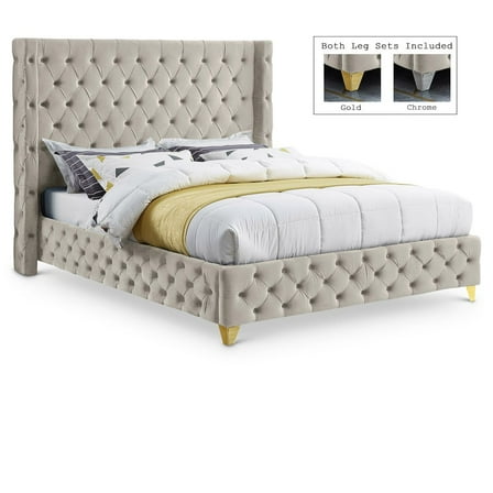 Meridian Furniture Savan Cream Velvet King Bed