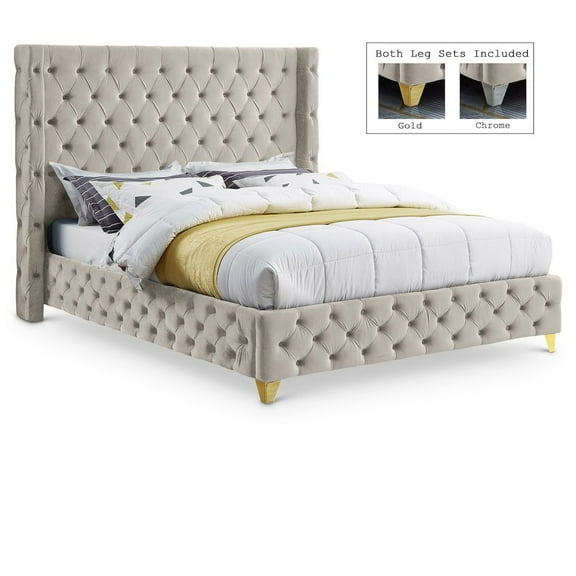Meridian Furniture Savan Cream Velvet Queen Bed