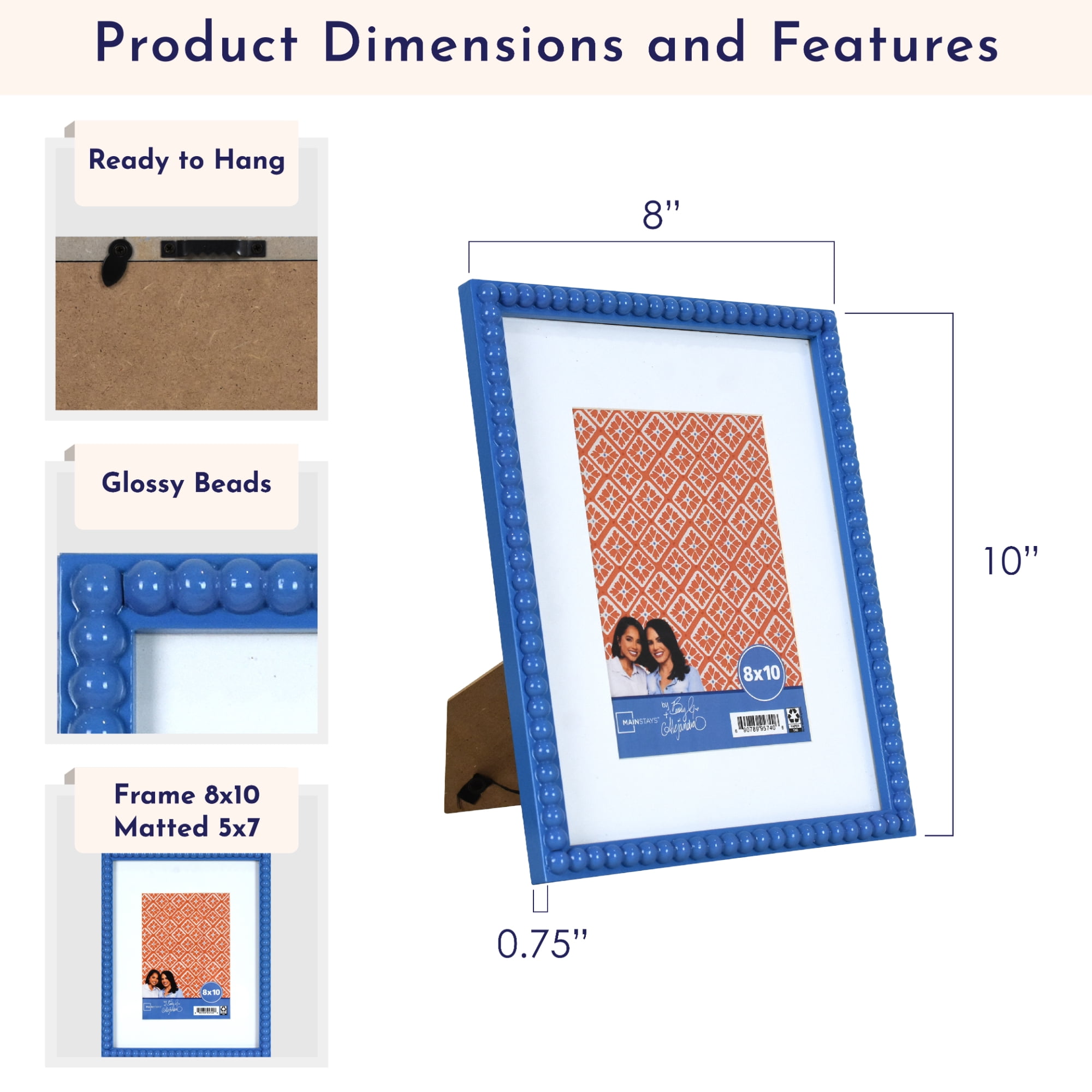 Mainstays by Becky G. & Alejandra 5" x 7" or 8" x 10" Beaded Photo Frame, Blue Eyes
