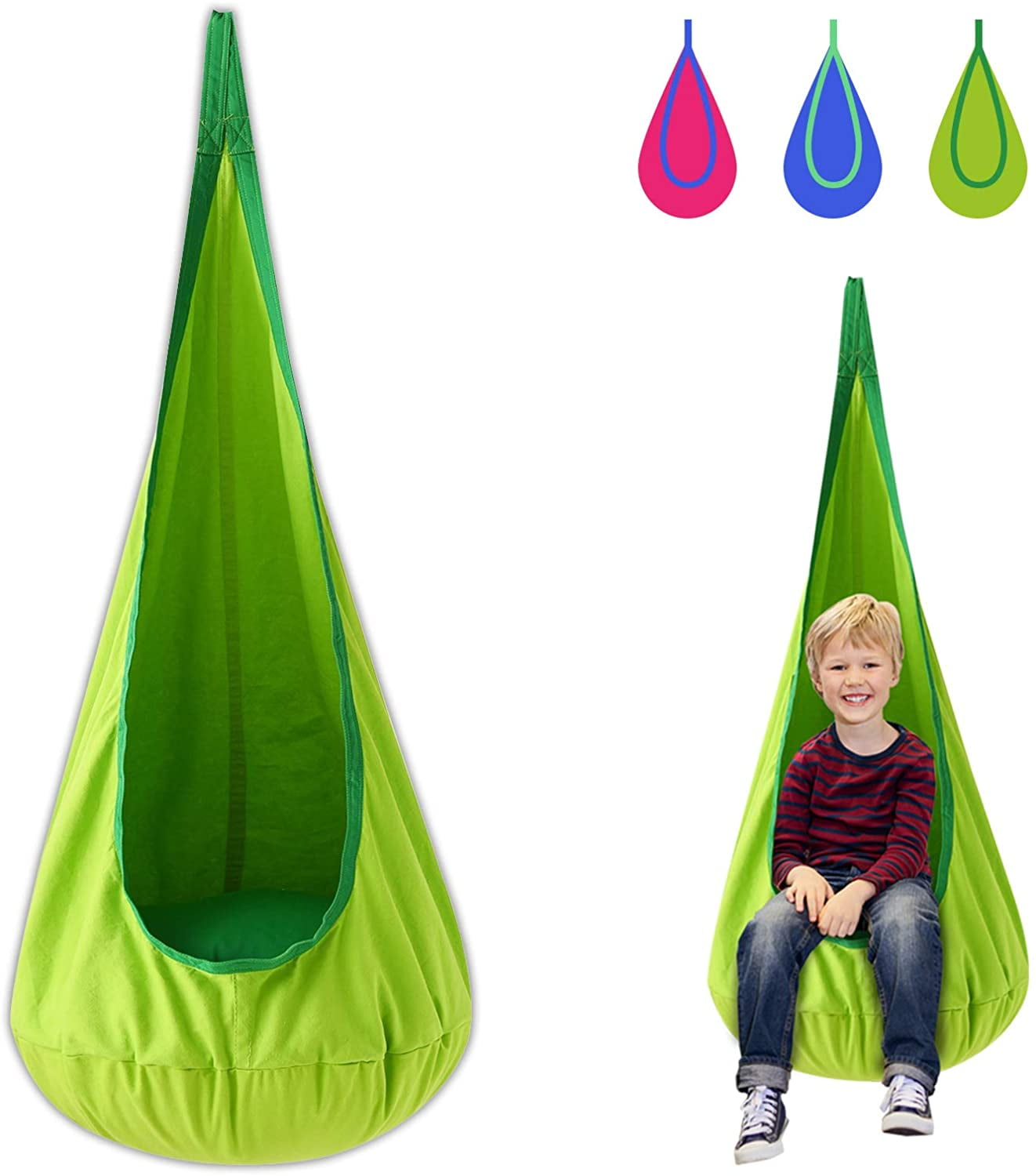 Hanging Pod Swing Seat Cotton Child Hammock Chair w/ Cushion for Indoor Outdoor 