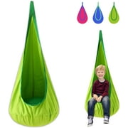 Child Swing Pod Chair 100% Cotton Hammock Pod with Durable Air Cushion , Hanging Seat Nook Tent Strong Hammock Nest for Indoor and Outdoor Reading Book Rest(Blue)