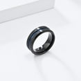 thumbnail image 2 of PAMTIER Unisex Tungsten Steel 8MM Personality Unique Slotting 2 Colors Blue Line Center Matte Finished Brushed Beveled Edge Ring Black Size 7, 2 of 3
