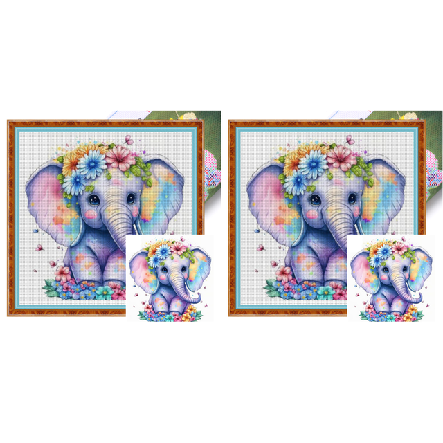Hilo Algodón Ecológico Bordado Punto Cruz Elefante Impreso 18 Quilates 20x20cm
