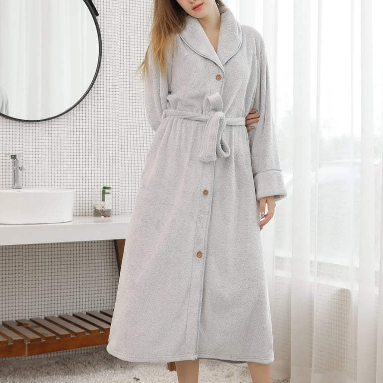 Previn Women's Long Bathrobe Ladies Fuzzy Fleece Plush Robe Long Sleeve  Soft Winter Warm Button Up Housecoat Fluffy Maternity Duster Robe Thermal  SPA Dressing Gown Grey Large - Walmart.com