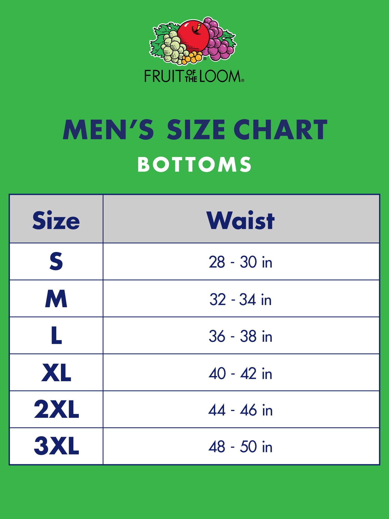Mens Boxer Brief Size Chart