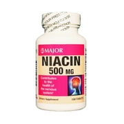 377MJRX MAJOR NIACIN 500MG TABS NIACIN-500 MG White 100 TABLETS UPC 309042272605 (PACK of 2)