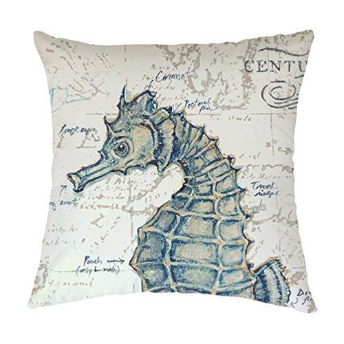 QIFEIHA Rosy Clouds Ocean Park Theme Seahorse Pillowcase Cushion Cover Two Sides Printing Size 18x18 inch
