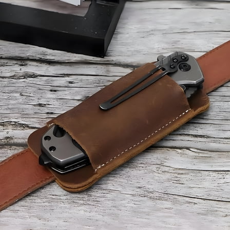 GASTROPOD Retro Leather Knife Sheath with Belt Clip – Handmade Horizontal Carry Holster for Folding/Pocket Knives,Leather Scabbard for Men (Black/Brown/Coffee)