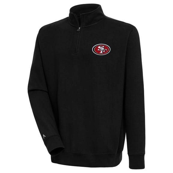 Men's Antigua  Black San Francisco 49ers Victory Quarter-Zip Pullover Top