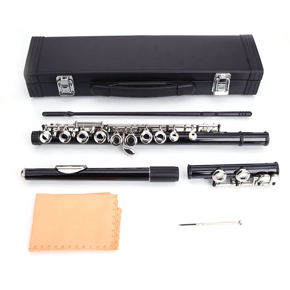 Kepooman C16 Closed Holes Concert Band Flute with Cleaning Kit & Case for Beginners Students, Black