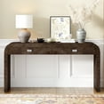thumbnail image 3 of Harper & Bright Designs Curved Console Table with Storage, Wood Entryway Table with Drawers and Metal Handles, Dark Brown, 3 of 9