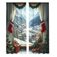 thumbnail image 2 of Oliegs Couverture Rideaux Imprimés des Fêtes 2 Rideaux Plats 2D Imprimés Rouges de Noël avec Flocons de Neige et Branches pour Chambre Salon Fête des Fêtes, 2 of 5