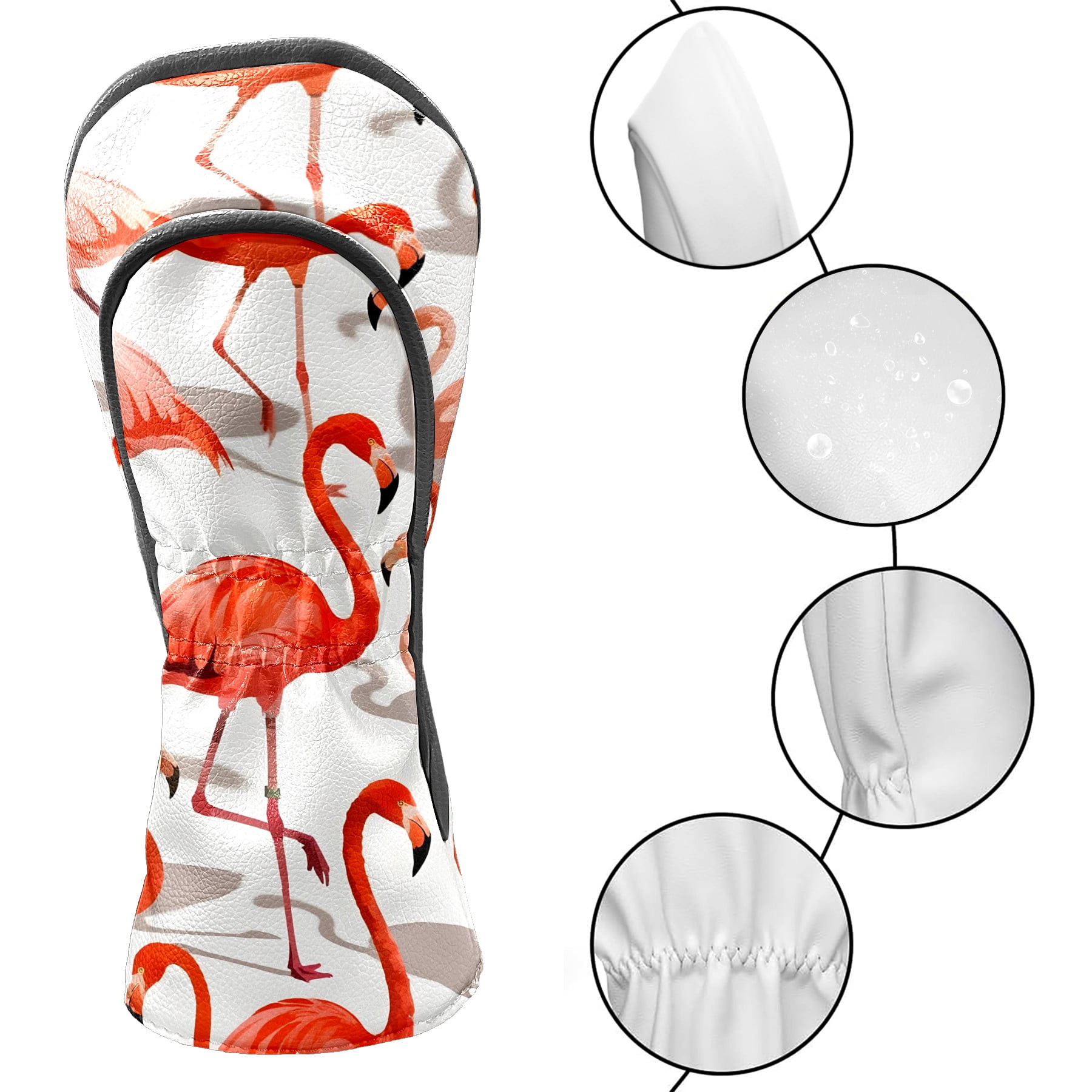 Golf Club Covers, Red Flamingo Premium PU Leather Driver Hybrid Putter Head Covers with Velvet Lining, Waterproof Golf Gifts for Men Women