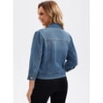 thumbnail image 4 of DARING DIVA Women's Cropped 3/4 Sleeve Button Down Washed Denim Jacket XL Dark Blue, 4 of 7