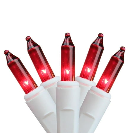 Set of 100 Super Bright Red Mini Christmas Lights - White Wire