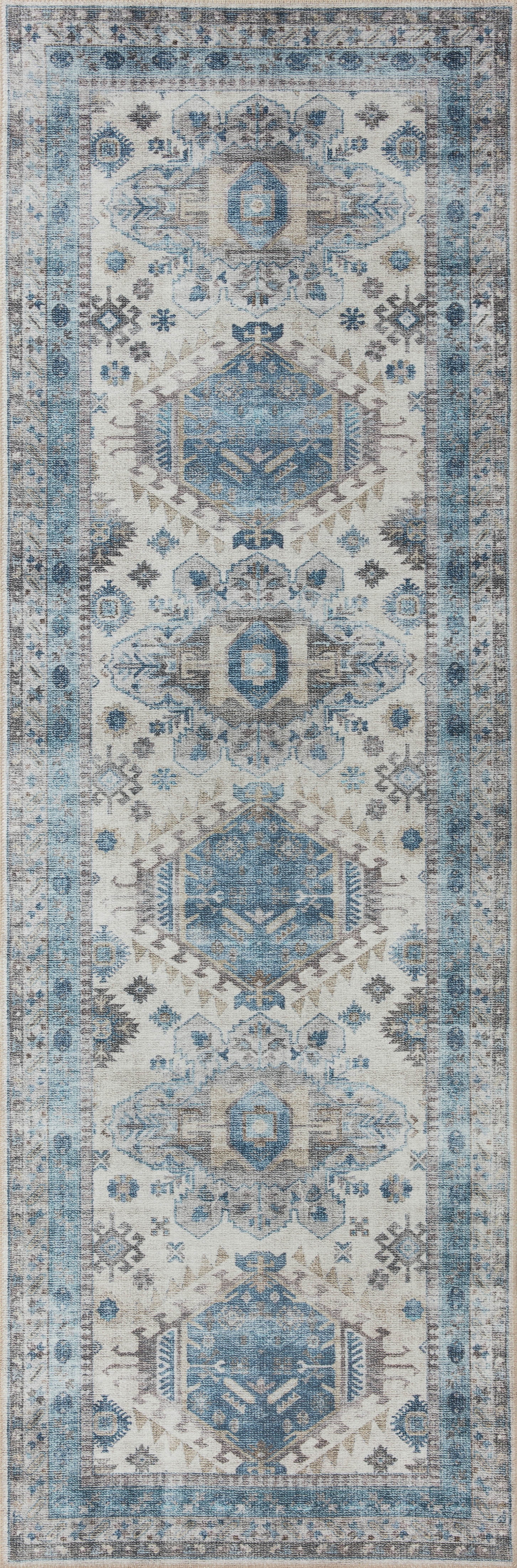 Loloi Heidi Collection HEI-04 Ivory / Ocean, Southwestern Area Rug 18" x 18" Sample Swatch